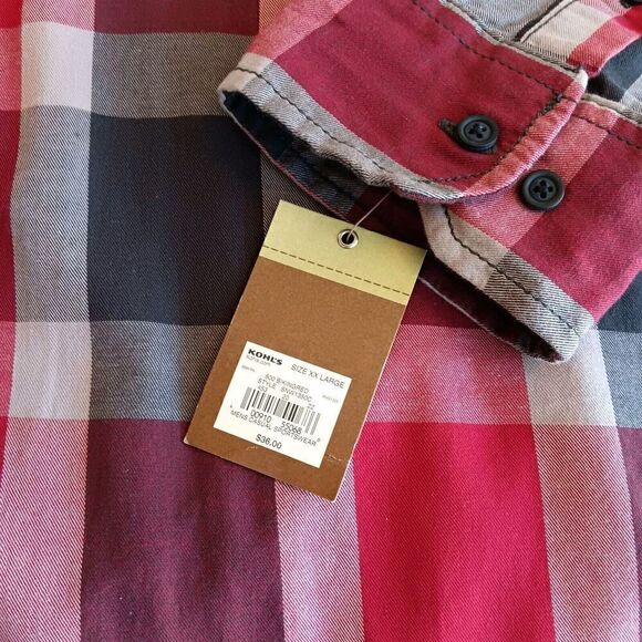 NWT Sonoma Men's Size XXL Large Check Red/Gray Button Down Shirt - Picture 7 of 10